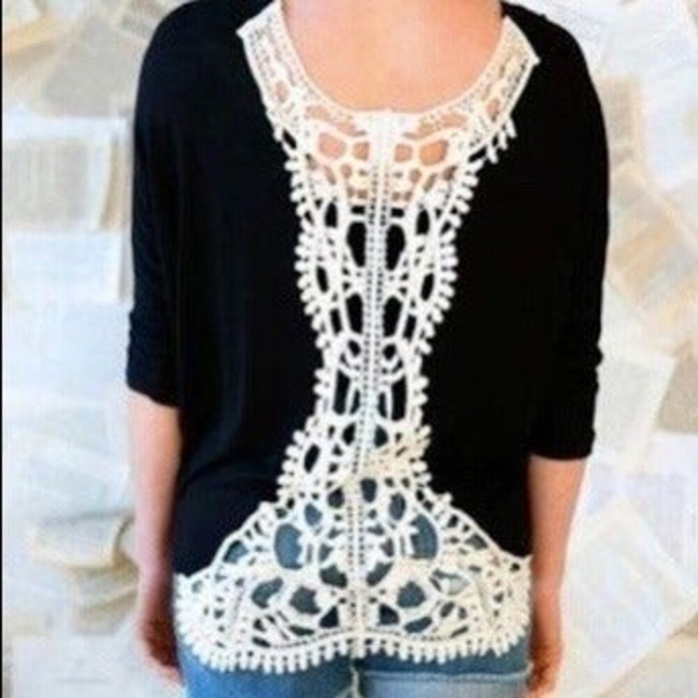 Boutique X-Large Lace Crochet Spine Back-Black-Sheer-Coverup-Swim-Reversible